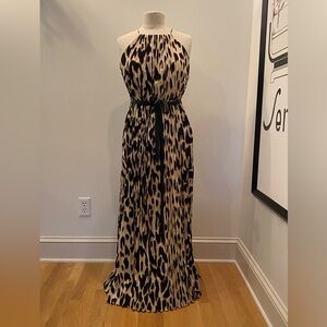 Calvin Klein Womens Leopard Print Grecian Style Pleated Maxi Dress / Size 6